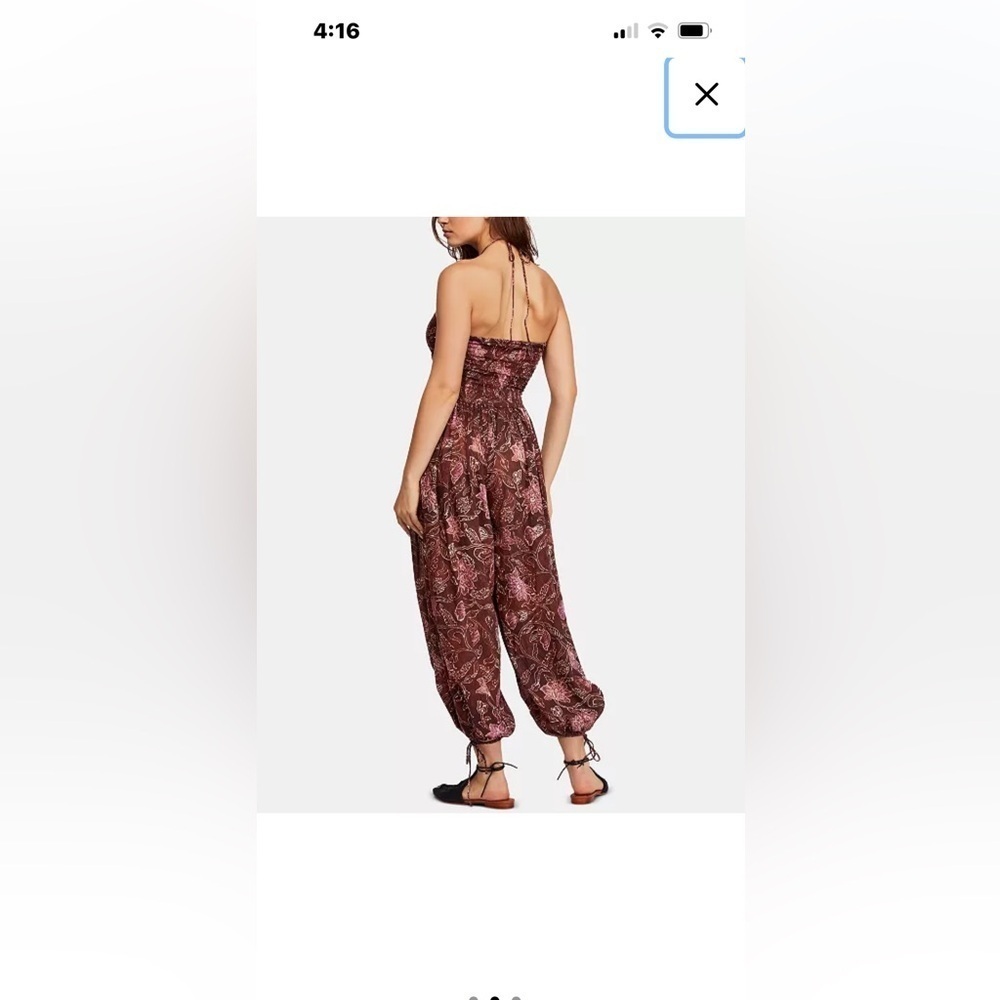 Free People Iris Halter Jumpsuit Size XS-S (NO SIZE TAG )Color Brown And Pink - Picture 2 of 14